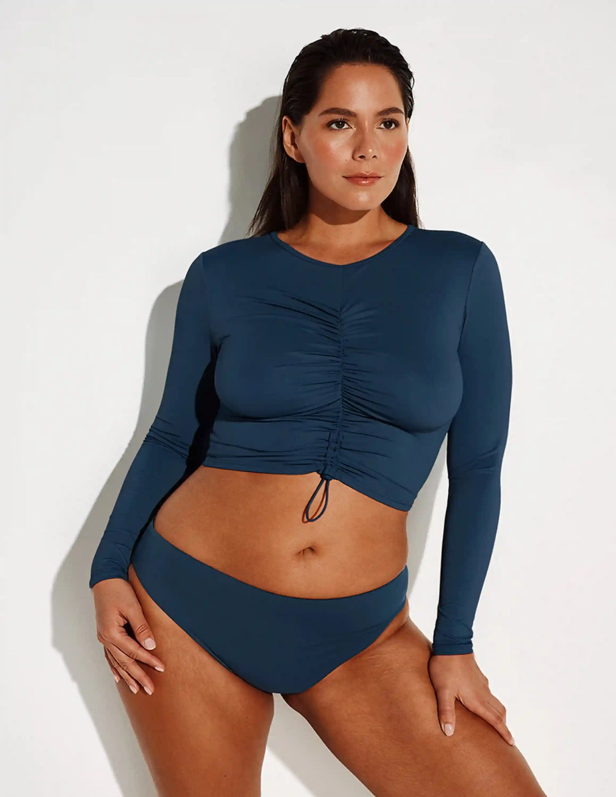 Ruched Long Sleeve Swim Top